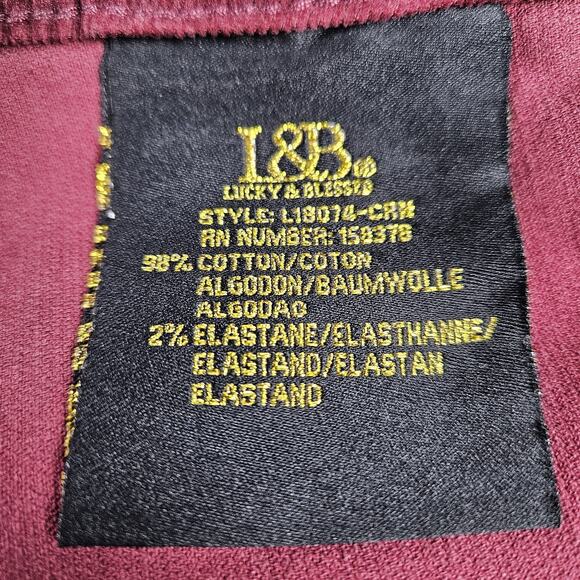 Lucky & Blessed Burgundy Corduroy High Rise Extreme Flare Raw Hem Pants Women’s - Picture 6 of 10